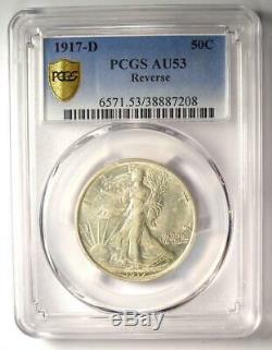 1917-D Walking Liberty Half Dollar 50C (Reverse Mintmark). PCGS AU53 Rare Date