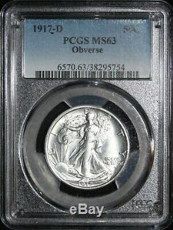 1917-D Walking Liberty Silver Dollar PCGS MS63 Blast White