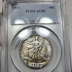 1917 P AU58 Walking Liberty Half Dollar 50c, PCGS Graded About Uncirculated