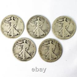 1917 P D D S S Lot of FIVE Walking Liberty Silver Half Dollars 50c Good-Fine G-F