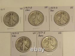 1917-P-D-D-S-S Silver Walking Liberty Half Dollars (5 coins) VG condition