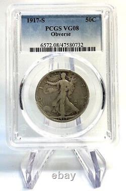 1917-S 50C Observe -90% Silver Walking Liberty Half Dollar- PCSG VG8-