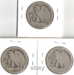 1917-S+D+P Circulated Silver Walking Liberty Half Dollar 3 Coins! (Reverse Types)