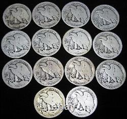 1917-S Obverse Mint Mark Walking Liberty Half Dollar Silver Lot of 14 - #DDD