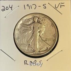 1917 S VF Rare Denver Walking Liberty Silver Half Dollar