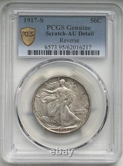 1917-S Walking Liberty Half Dollar Reverse Mintmark PCGS AU Detail, Scratch