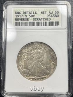1917 S Walking Liberty Silver Half Dollar Reverse ANACS UNC Details Nice Patina