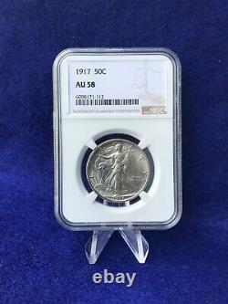 1917 WALKING LIBERTY HALF DOLLAR 50c NGC AU58 CHOICE ABOUT UNC BLAST WHITE