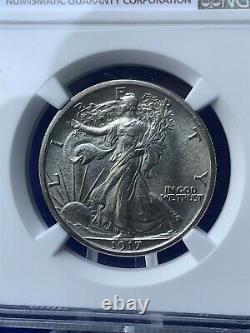 1917 WALKING LIBERTY HALF DOLLAR 50c NGC AU58 CHOICE ABOUT UNC BLAST WHITE