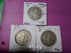1917 -p, D, S. Walking Liberty Half Dollar. Obverse Mintmarked As Photos