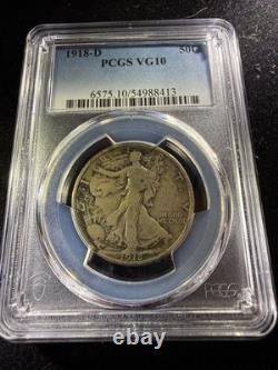 1918 D 50c Walking Liberty Half Pcgs Vg10 Better Denver Key Date Just Graded