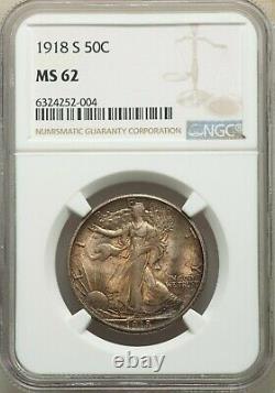 1918-S Silver Walking Liberty Half Dollar 50c NGC MS62 RARE TONED EARLY COIN