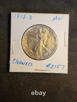 1918-S Walking Liberty Silver Half Dollar CHOICE XF++/AU #2157