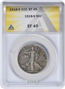 1918-S Walking Liberty Silver Half Dollar EF45 ANACS