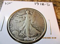 1918-d Walking Liberty Silver Half Dollar Vf Tt