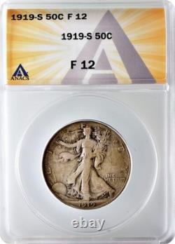 1919 S Walking Liberty Half Dollar 50C ANACS F12 Fine