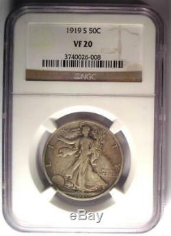 1919-S Walking Liberty Half Dollar 50C NGC VF20 Rare Key Certified Coin