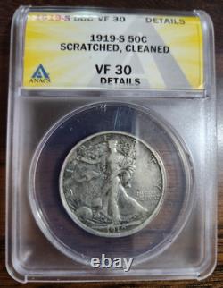 1919-S Walking Liberty Half Dollar ANACS VF30 Details Cleaned Scratched