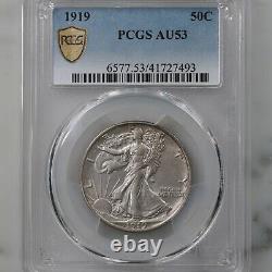 1919 Walking Liberty 50C PCGS Certified AU53 Seated Liberty US Mint Silver Half