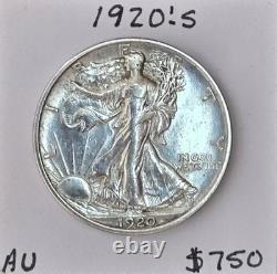 1920-S WALKING LIBERTY Silver Half Dollar KEY DATE Almost Uncirculated