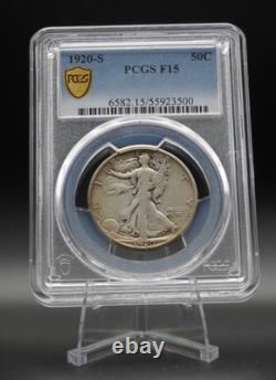 1920-S Walking Liberty Half Dollar PCGS F15 Trueview & Gold Shield