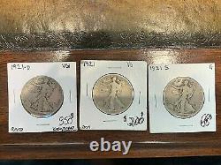 1921, 1921 D, 1921 S Full Run all mints KEY DATE Walking Liberty Half Dollars