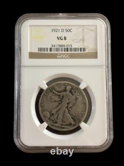 1921-D 50c half dollar 90 silver Walking Liberty Half Dollar NGC VG-8 Key Date