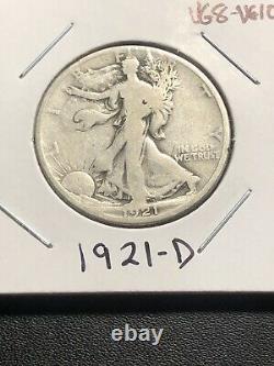 1921-D Denver Mint Silver Walking Liberty Half Dollar KEY DATE, VG. Nice Detai