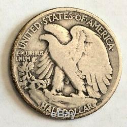 1921-D VG Walking Liberty silver half dollar. Small nick at Liberty's foot #ned1