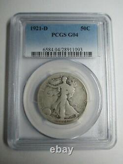 1921-D WALKING LIBERTY Half Dollar PCGS Graded G04 RARE KEY DATE SILVER COIN