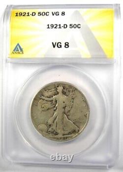 1921-D Walking Liberty Half Dollar 50C Certified ANACS VG8 Rare Date