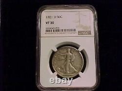 1921-D Walking Liberty Half Dollar, NGC VF30 grade, a nice coin