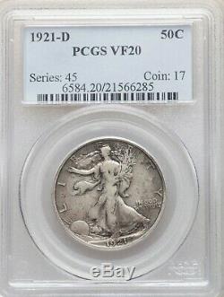 1921-D Walking Liberty Half Dollar PCGS VF20 Key Date