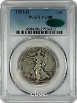 1921-D Walking Liberty Silver Half Dollar Coin PCGS VG-08 CAC