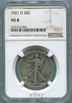1921 D Walking Liberty Silver Half Dollar, NGC VG8
