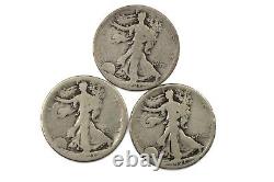 1921 P D S TRIO Walking Liberty Silver Half Dollar Set Good AG-VG 50c 2