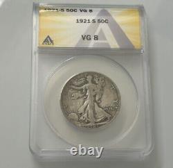 1921-S 50C Walking Liberty Half Dollar ANACS VG8