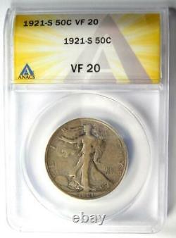 1921-S Walking Liberty Half Dollar 50C ANACS VF20 Rare Date $780 Value