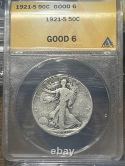 1921 S Walking Liberty Half Dollar Anacs G-6 Key Date Silver Slabbed 50c