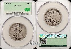 1921-S Walking Liberty Half Dollar, Original Key Date, Looks Better, CAC VG8