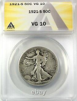 1921-S Walking Liberty Half Dollar Silver 50C Circulated Very Good ANACS VG10