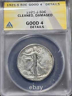 1921-S Walking Liberty Silver Half Dollar ANACS GOOD 4 Details (G780)