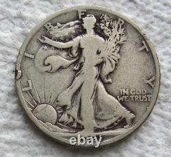 1921-S Walking Liberty Silver Half Dollar Rare Key Date Fine Cleaned Rim Nick
