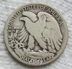 1921-S Walking Liberty Silver Half Dollar Rare Key Date Fine Cleaned Rim Nick