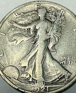 1921 S Walking Liberty silver half dollar, VF, SCARCE DATE
