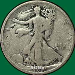 1921 Walking Liberty Half Dollar Very Good VG Coin, Rim Bump #34164