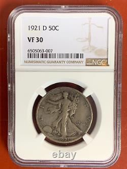 1921-d Walking Liberty Silver Half Dollar Ngc Vf 30
