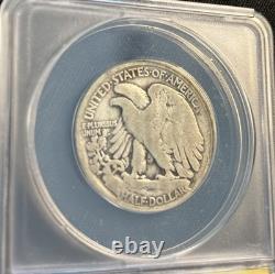 1921 key WALKING LIBERTY silver half dollar. Original beauty. ANACS VG8