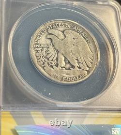 1921 key WALKING LIBERTY silver half dollar. Original beauty. ANACS VG8