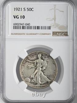 1921-s 50c Walking Liberty Silver Half Dollar Ngc Vg10 #6902947-040 1921-s 50c Walking Liberty Silver Half Dollar Ngc Vg10 #6902947-040